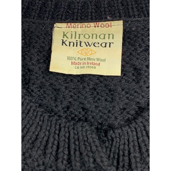 Kilronan Knitwear 100% Merino Wool Sweater Womens L Black Cable Knit Cardigan - Picture 2 of 7
